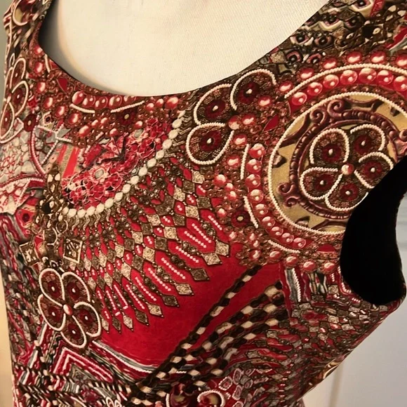 Dress size 12 Red/Grey/Cream/Tan/Brown sleeveless - Picture 2 of 7